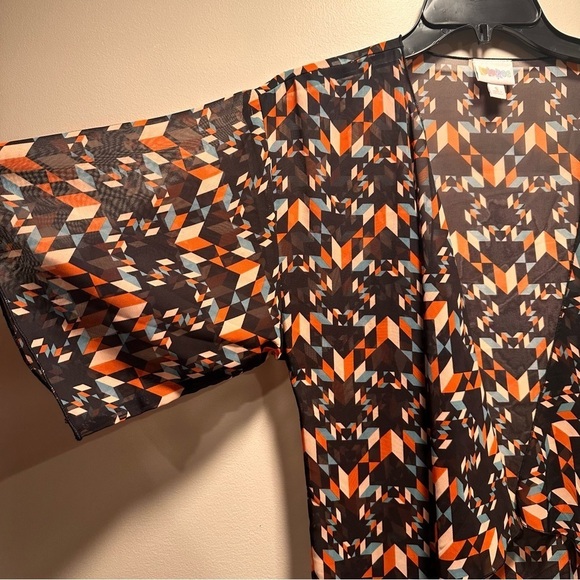 LulaRoe Monroe OpenFront Black Fringe Chiffon Sheer Coat Duster Bohemian Batwing - Picture 9 of 14